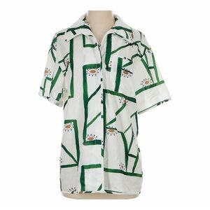 Commense Green and White Patterned Vacation Shirt